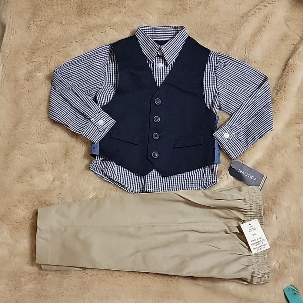 NAUTICA 3-PIECE DRESS SHIRT, VEST AND PANTS, SIZE 24 MONTHS - NEW!